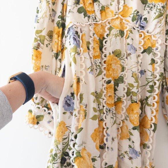 BHLDN Kali Long Sleeve Linen Fit & Flare Dress Cottagecore Wedding Guest Dress - Picture 9 of 13